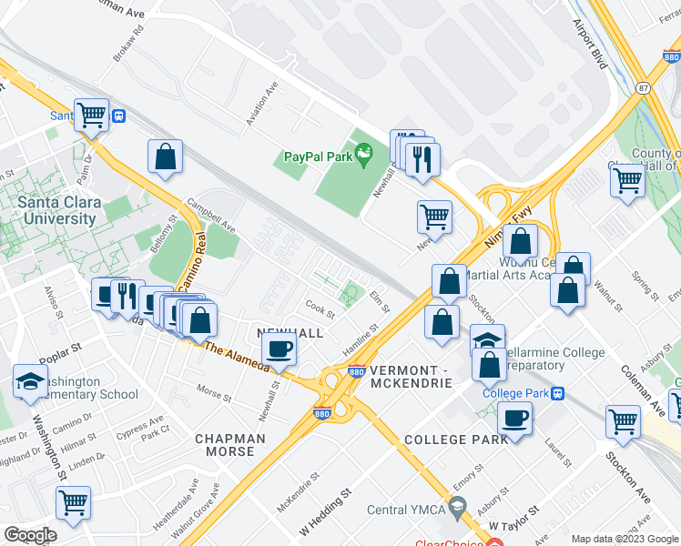 map of restaurants, bars, coffee shops, grocery stores, and more near 916 Alegre Place in San Jose