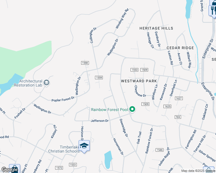 map of restaurants, bars, coffee shops, grocery stores, and more near 712 Dawnridge Drive in Lynchburg