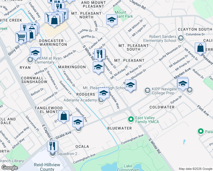 map of restaurants, bars, coffee shops, grocery stores, and more near 3061 Park Lane in San Jose