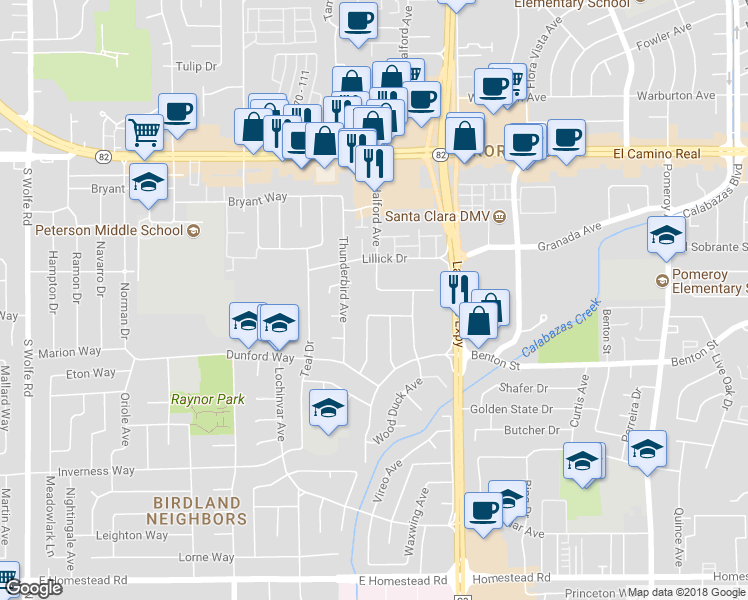 map of restaurants, bars, coffee shops, grocery stores, and more near 3779 Swallow Way in Santa Clara