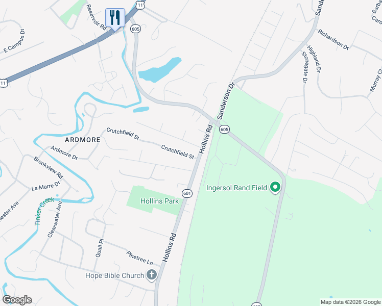 map of restaurants, bars, coffee shops, grocery stores, and more near 5853-5899 State Route 601 in Hollins