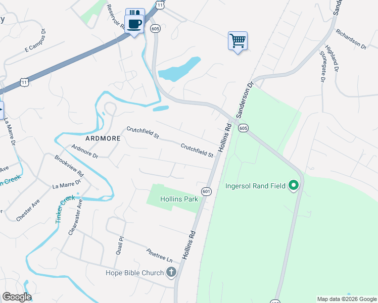 map of restaurants, bars, coffee shops, grocery stores, and more near 6511 Garman Dr in Roanoke