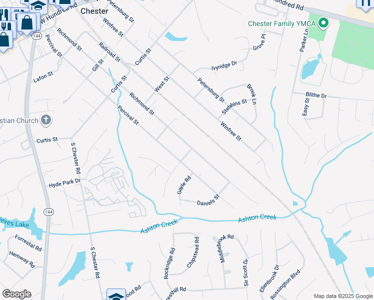 map of restaurants, bars, coffee shops, grocery stores, and more near 12648 Richmond Street in Chester