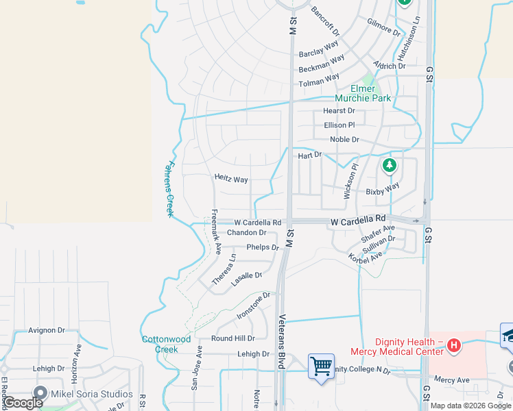 map of restaurants, bars, coffee shops, grocery stores, and more near 689 Coppola Court in Merced