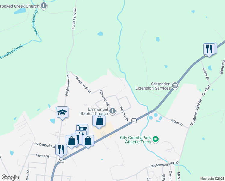 map of restaurants, bars, coffee shops, grocery stores, and more near 101-105 Summit Drive in Marion