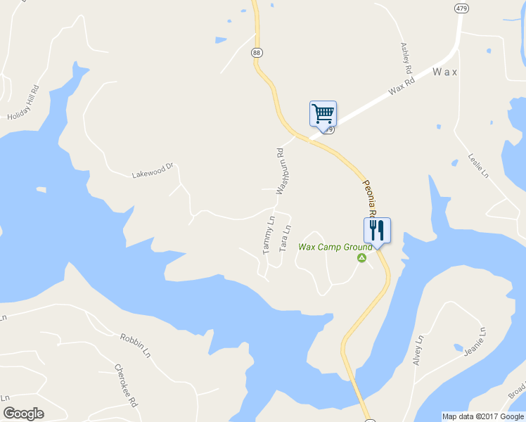 map of restaurants, bars, coffee shops, grocery stores, and more near Washburn Road in Clarkson