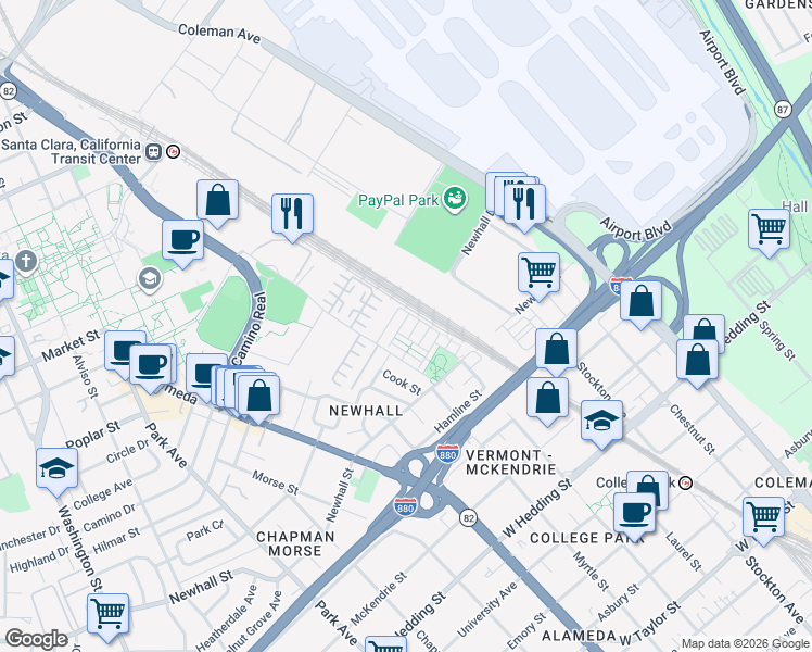 map of restaurants, bars, coffee shops, grocery stores, and more near 920 Alta Mar Terrace in San Jose