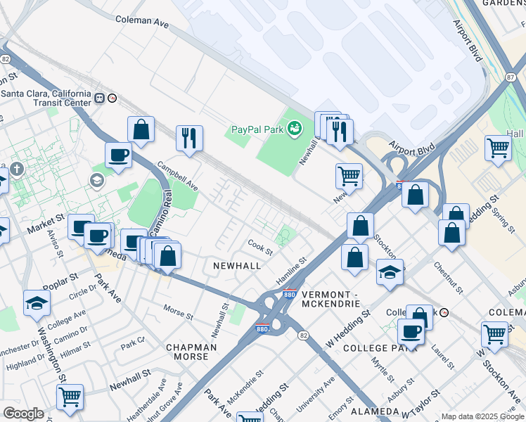 map of restaurants, bars, coffee shops, grocery stores, and more near 920 Alta Mar Terrace in San Jose
