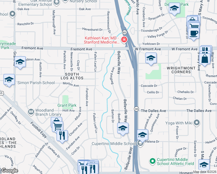 map of restaurants, bars, coffee shops, grocery stores, and more near 1751 Lantis Lane in Los Altos