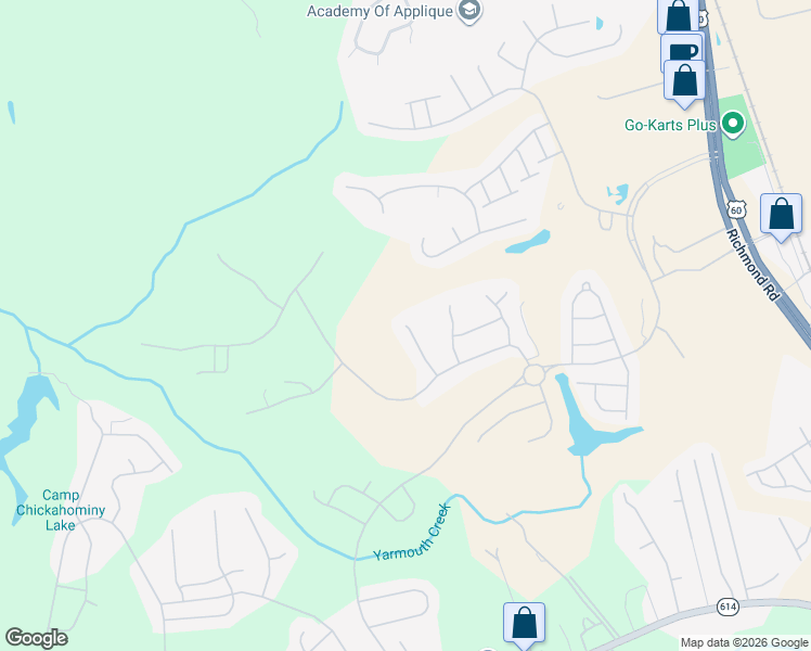 map of restaurants, bars, coffee shops, grocery stores, and more near 6949 Chancery Lane in Williamsburg