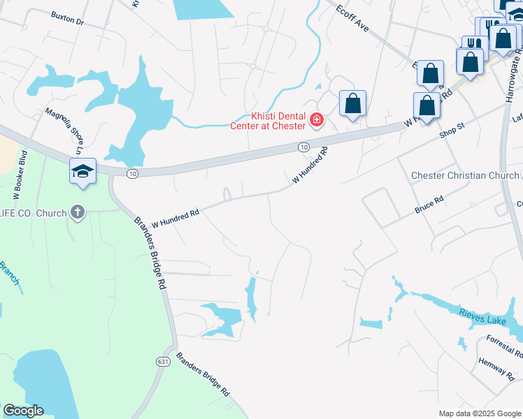 map of restaurants, bars, coffee shops, grocery stores, and more near 12506 Ashton Dell Road in Chester