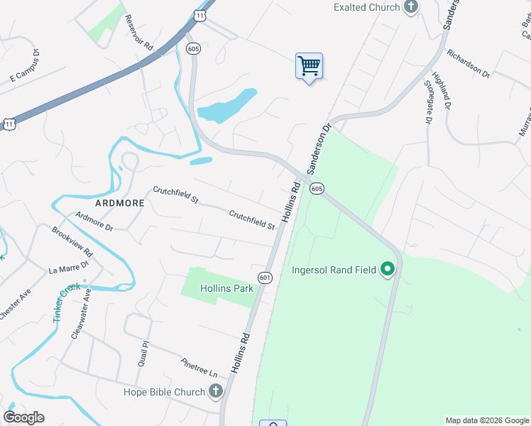 map of restaurants, bars, coffee shops, grocery stores, and more near 1429 Crutchfield Street in Hollins