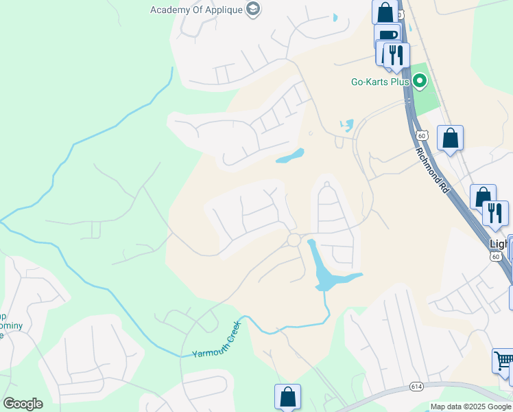 map of restaurants, bars, coffee shops, grocery stores, and more near 4224 Brafferton Road in Williamsburg