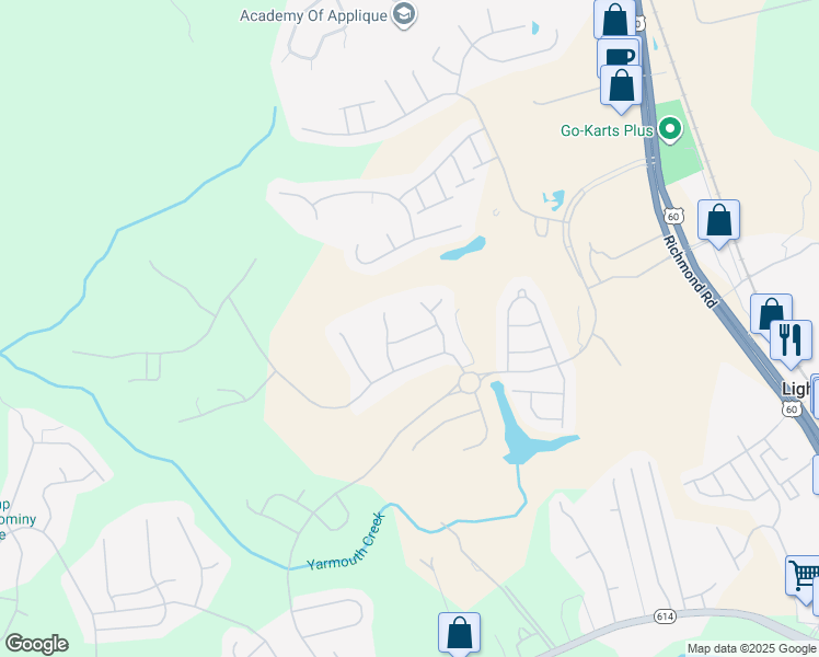 map of restaurants, bars, coffee shops, grocery stores, and more near 4224 Brafferton Road in Williamsburg