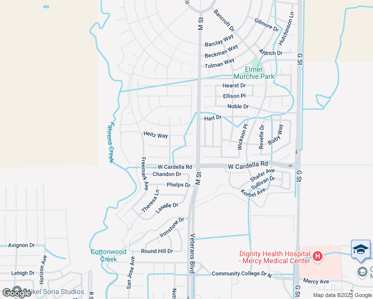 map of restaurants, bars, coffee shops, grocery stores, and more near 632 Keenan Court in Merced