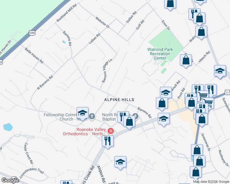 map of restaurants, bars, coffee shops, grocery stores, and more near 1030 Starmount Avenue in Hollins