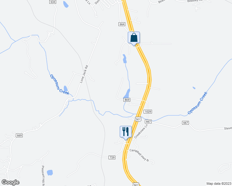 map of restaurants, bars, coffee shops, grocery stores, and more near 267 Cherokee Drive in Lynchburg