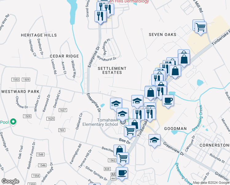 map of restaurants, bars, coffee shops, grocery stores, and more near 313 Laxton Road in Lynchburg