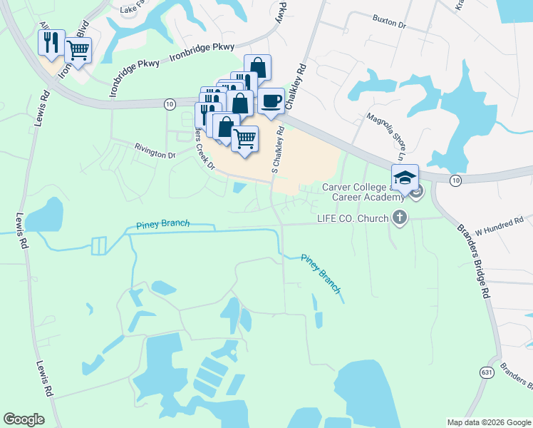map of restaurants, bars, coffee shops, grocery stores, and more near 6005 West Stonepath Garden Drive in Chester