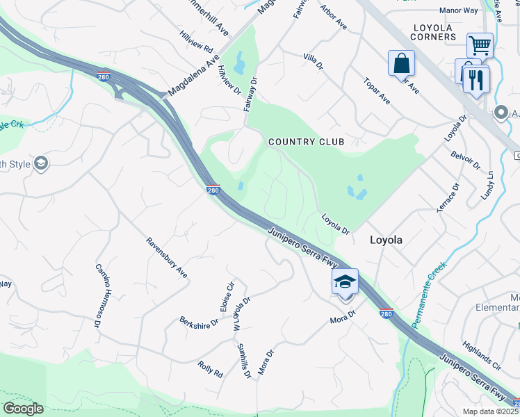 map of restaurants, bars, coffee shops, grocery stores, and more near in Los Altos Hills