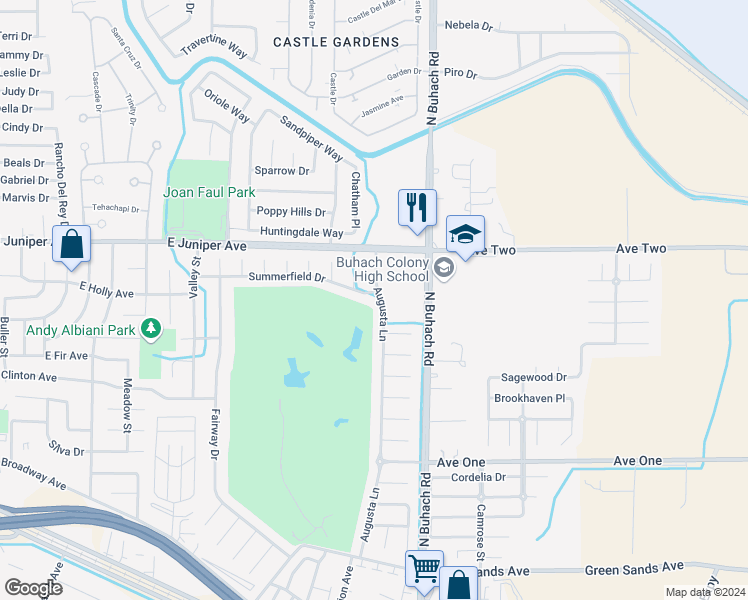 map of restaurants, bars, coffee shops, grocery stores, and more near 1783 Augusta Lane in Atwater