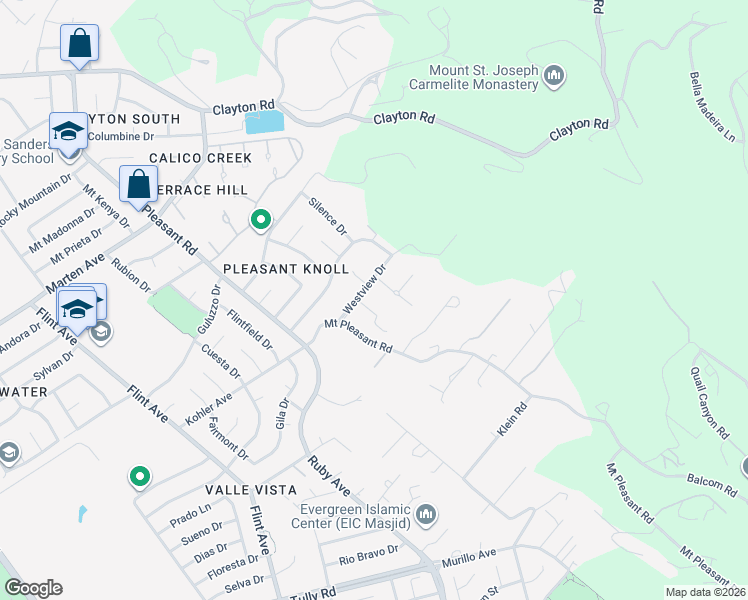 map of restaurants, bars, coffee shops, grocery stores, and more near 3633 Westview Drive in San Jose