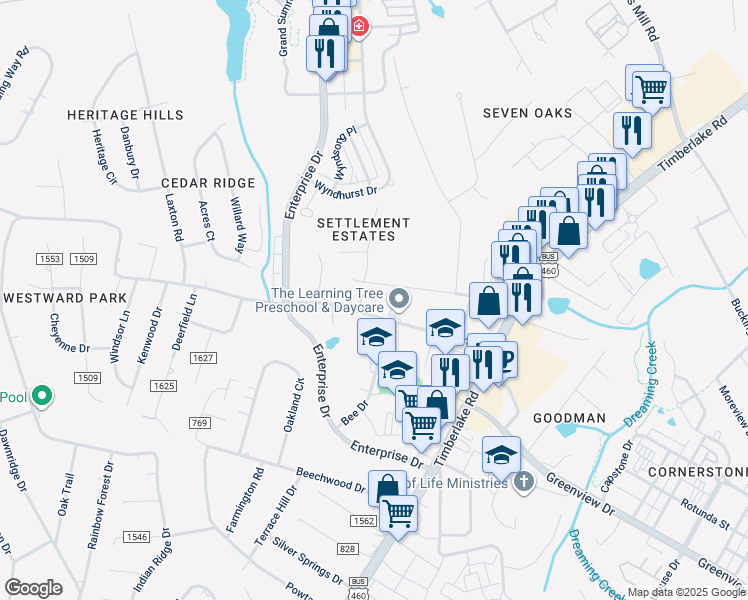 map of restaurants, bars, coffee shops, grocery stores, and more near 313 Laxton Road in Lynchburg