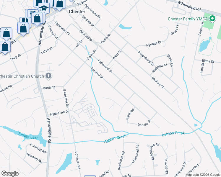 map of restaurants, bars, coffee shops, grocery stores, and more near 12524 Percival Street in Chester