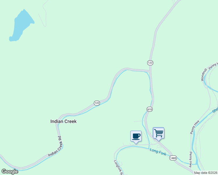 map of restaurants, bars, coffee shops, grocery stores, and more near 146 Indian Creek Road in Virgie