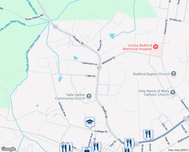 map of restaurants, bars, coffee shops, grocery stores, and more near 906 Lake Drive in Bedford