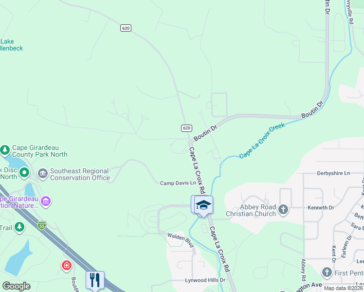 map of restaurants, bars, coffee shops, grocery stores, and more near 2857 Cape La Croix Road in Cape Girardeau