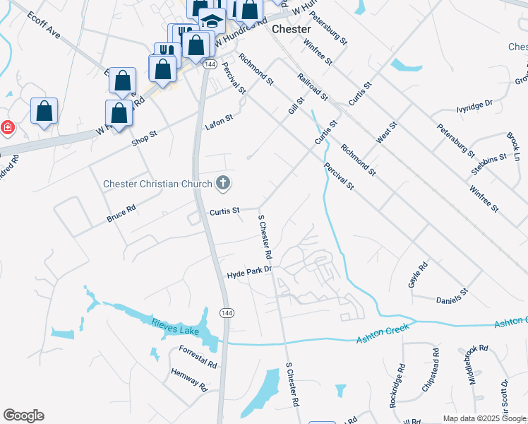map of restaurants, bars, coffee shops, grocery stores, and more near 12501 South Chester Road in Chester