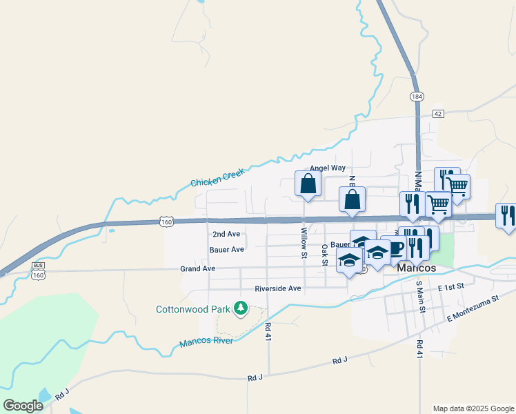 map of restaurants, bars, coffee shops, grocery stores, and more near 300 North Spruce in Mancos
