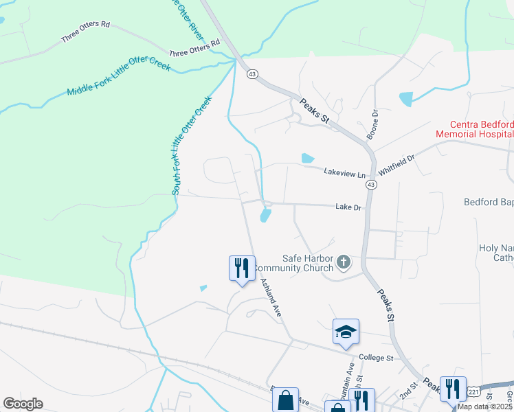 map of restaurants, bars, coffee shops, grocery stores, and more near 1008-1098 Lake Drive in Bedford