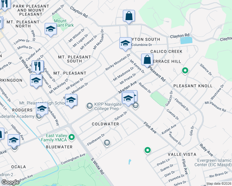map of restaurants, bars, coffee shops, grocery stores, and more near 3407 Marten Avenue in San Jose