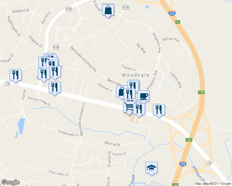 map of restaurants, bars, coffee shops, grocery stores, and more near 13113 Random Road in Chester