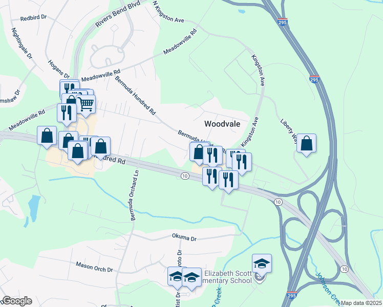 map of restaurants, bars, coffee shops, grocery stores, and more near 13113 Random Road in Chester