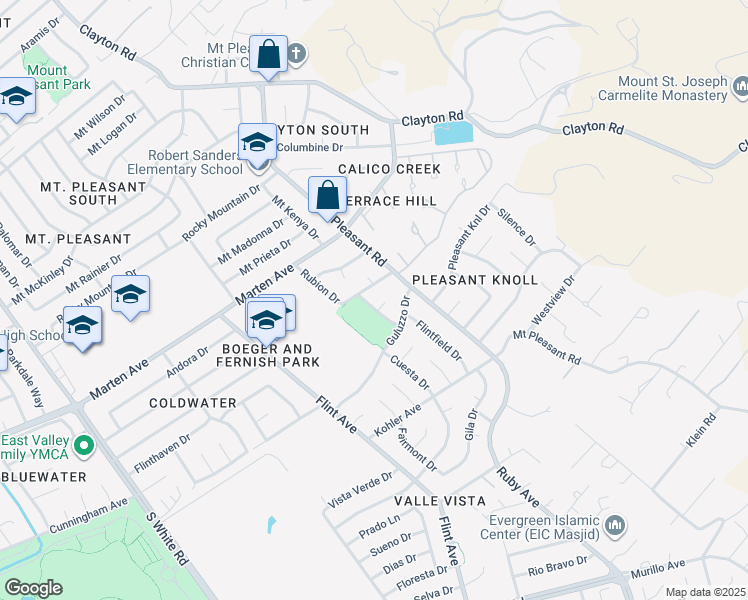 map of restaurants, bars, coffee shops, grocery stores, and more near 3485 Gamay Court in San Jose