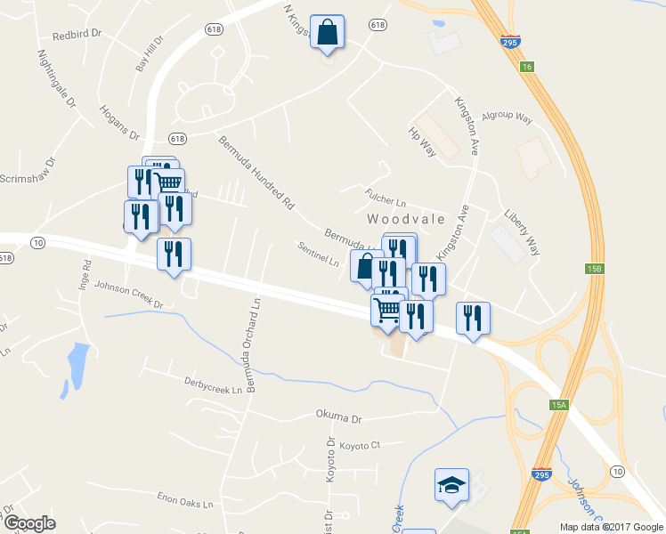 map of restaurants, bars, coffee shops, grocery stores, and more near 507 Sentinel Lane in Chester
