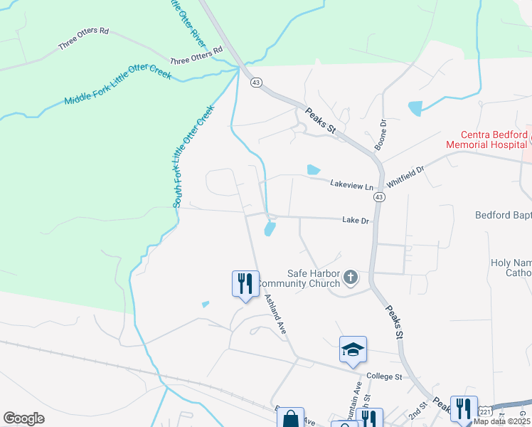 map of restaurants, bars, coffee shops, grocery stores, and more near 1008 Lake Drive in Bedford