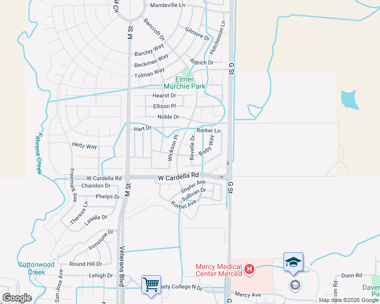 map of restaurants, bars, coffee shops, grocery stores, and more near 252 Fowler Court in Merced