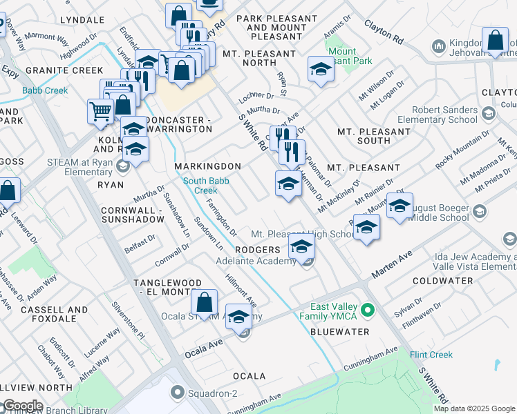 map of restaurants, bars, coffee shops, grocery stores, and more near 1596 Berksford Way in San Jose