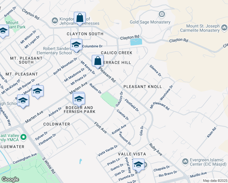 map of restaurants, bars, coffee shops, grocery stores, and more near 3485 Gamay Court in San Jose