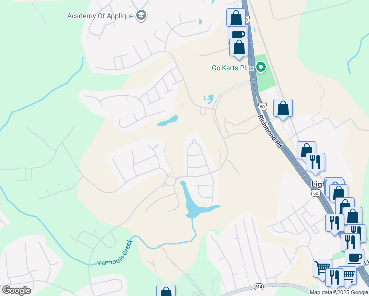 map of restaurants, bars, coffee shops, grocery stores, and more near 6780 Tarpleys Tavern Road in Williamsburg