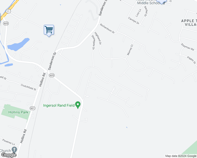 map of restaurants, bars, coffee shops, grocery stores, and more near 240 Stonecreek Way in Roanoke