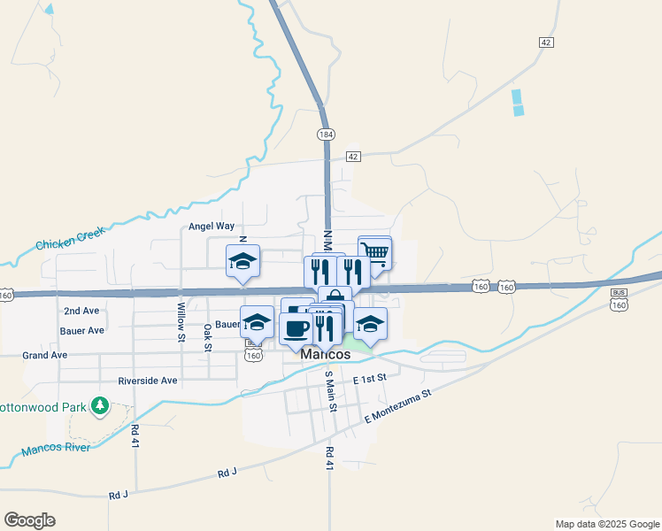 map of restaurants, bars, coffee shops, grocery stores, and more near 273 East Menefee Street in Mancos
