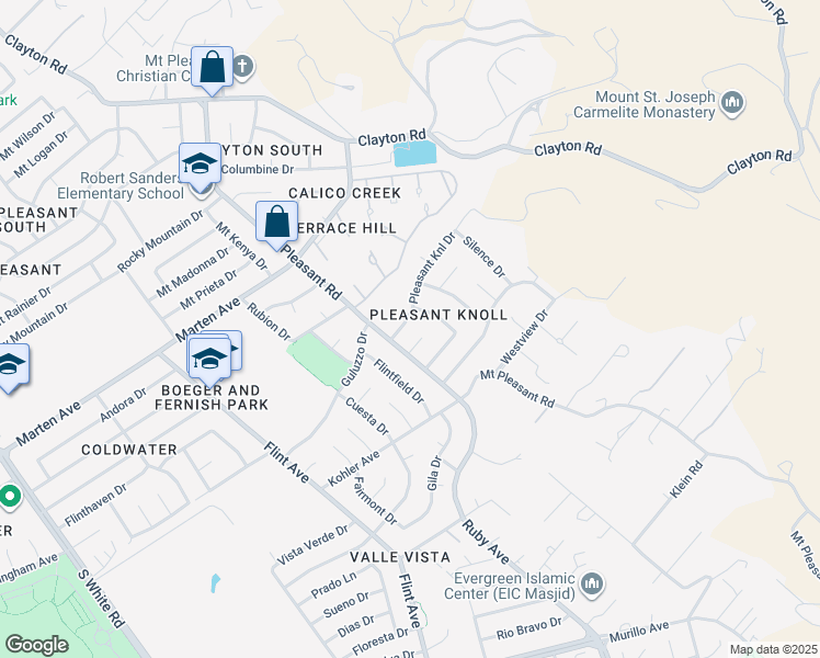 map of restaurants, bars, coffee shops, grocery stores, and more near 3520 Pleasant Knoll Drive in San Jose