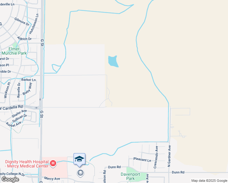 map of restaurants, bars, coffee shops, grocery stores, and more near 1550 East Cardella Road in Merced