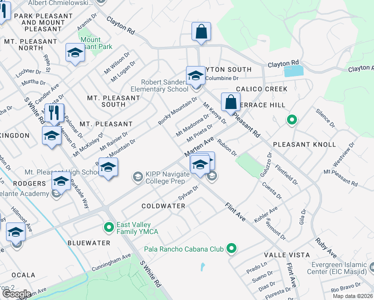map of restaurants, bars, coffee shops, grocery stores, and more near 3407 Marten Avenue in San Jose