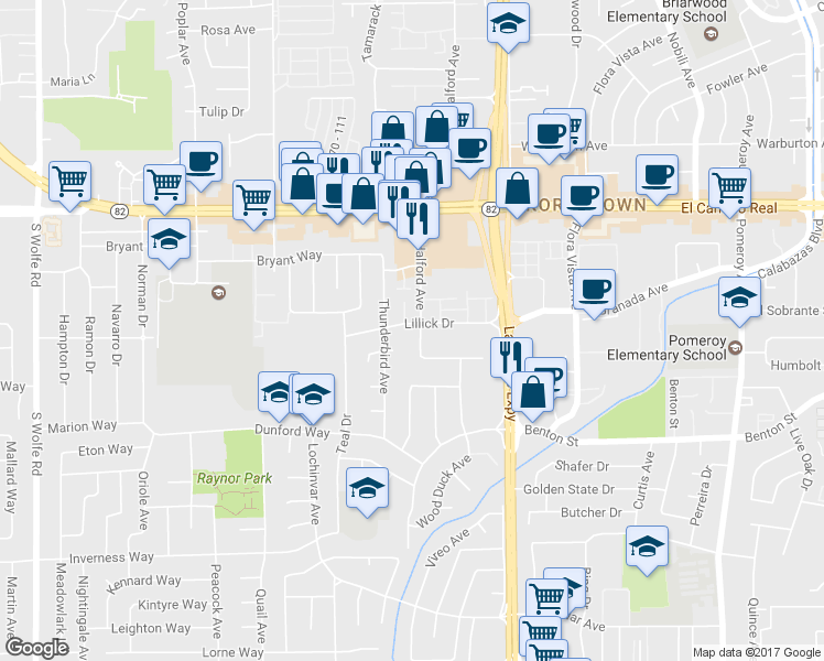 map of restaurants, bars, coffee shops, grocery stores, and more near 1240 Halford Avenue in Santa Clara